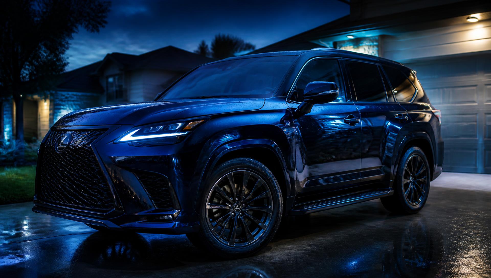 Freshly detailed dark SUV with a glossy, reflective finish in a Cypress, Texas driveway